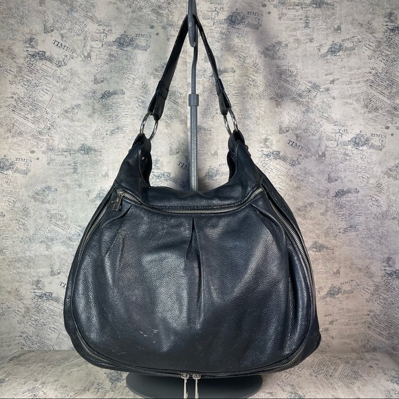 Alesya Bags Black Pebbled LeatherLaptop Purse color dark blue